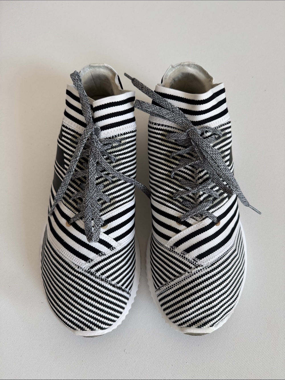 Adidas Nemeziz Black and White Striped High-Top Knit Sneakers